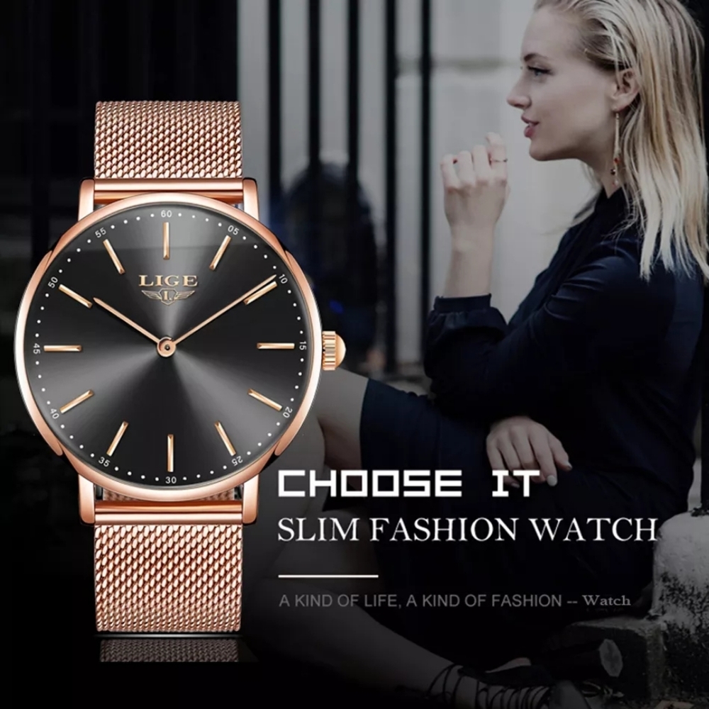 Rose Gold Mesh Stainless Steel Watch Top Brand - Picture 6 of 15